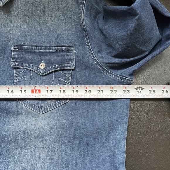 True Religion Shirt Womens Large Georgia Denim Glitter Cosy Fireside Wash NEW - Picture 8 of 12